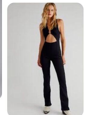 We The Free Black Cutout Halter Jumpsuit